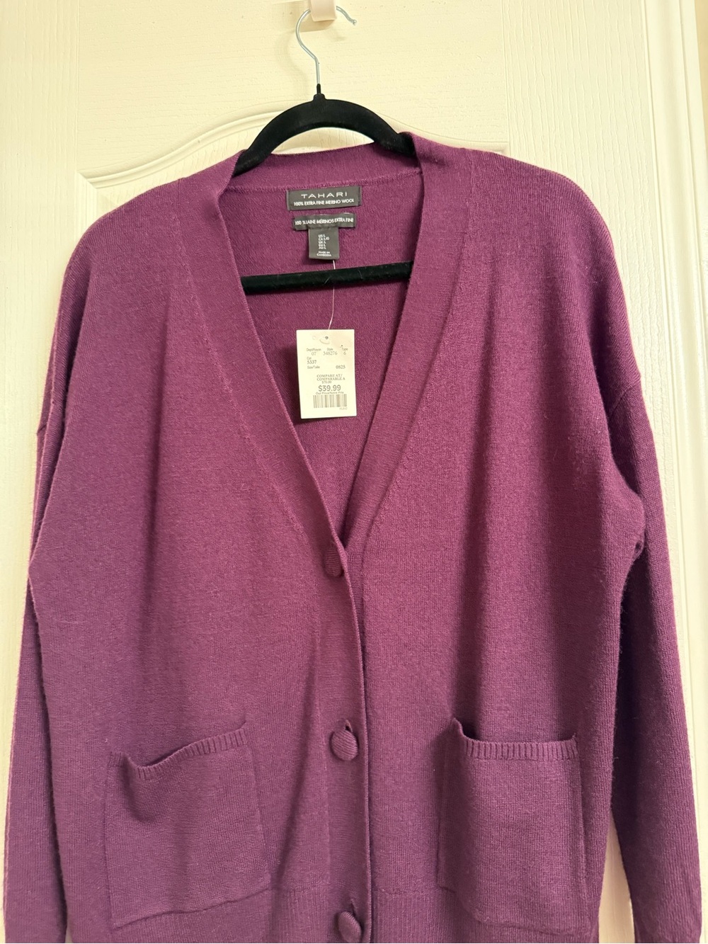 Tahari Plum Button-Front Knit Cardigan s L